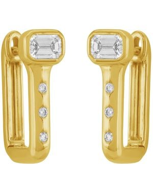 Artisan Bezel-Set Emerald-Cut Diamond Huggie Hoop Earrings - Metallic