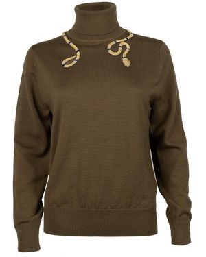 House of Laines London Laines Couture Wrap Snake Embellished Knitted Roll Neck Jumper - Green