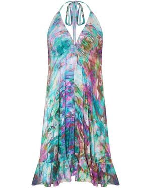 Sophia Alexia Liquid Mini Silk Ibiza Dress - Blue