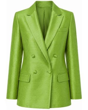 Gushka Lime Pistachio Silk Shantung Blazer Jacket - Green