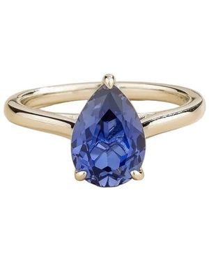 Juvetti Pandal Pear Shape Sapphire Cathedral Solitaire Ring - Blue