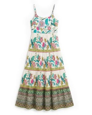 Yumi' Floral Block Print Tiered Maxi Sun Dress - Green