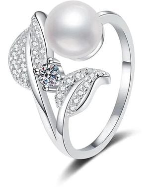 Angel Barocco Petal Freshwater Pearl Diamond Ring - Metallic