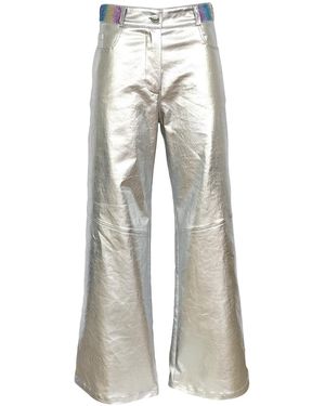 Lalipop Design Metallic Finish Cotton-Blend Wide-Leg Pants - Gray