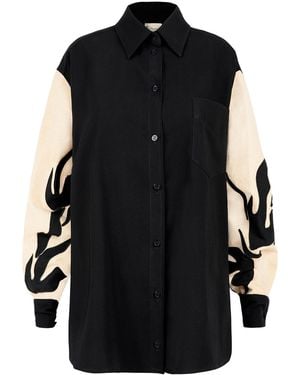 ALINA CERNĂTESCU Neutrals Nova & Viscose Statement Shirt With Embroidery - Black