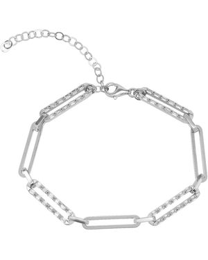 Spero London Sterling Pave Paperclip Chain Bracelet - Metallic