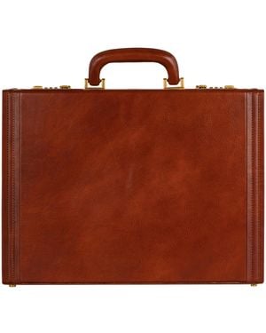 Time Resistance Leather Attaché Case Briefcase - Brown