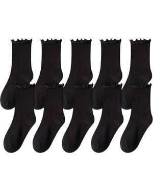HIGH HEEL JUNGLE by KATHRYN EISMAN Premium Cotton Frill Edge Socks 5 Pack - Black
