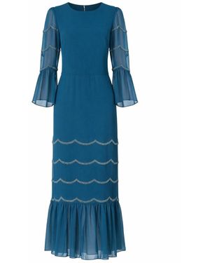 Rose & Nancy Georgie Scallop Bead Midi Dress - Blue