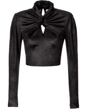 AGGI by HALEWSKI Dalia Power Long Sleeve Crop Top With A Knot - Black