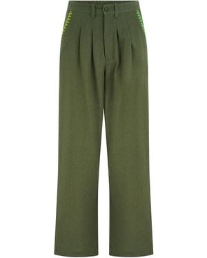 Sugarhill Lois Wide Leg Pants, Decorative Stitch - Green
