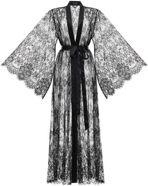 KÂfemme Sheer Lace Sexy Kimono Robe - Black