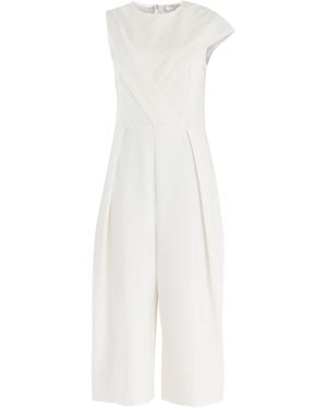 Paisie Cropped Jumpsuit With Front Pleat Detail In White