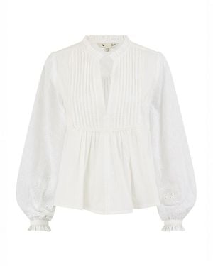 Yumi' Pleated Cotton Bib Shirt - White