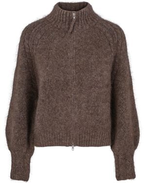 tirillm Mathea Lace Knitted Mohair Cardigan With Zipper - Brown