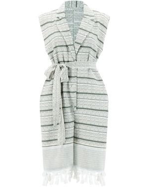 Emanmoon Neutrals Striped Belted Jumpsuit - Multicolor