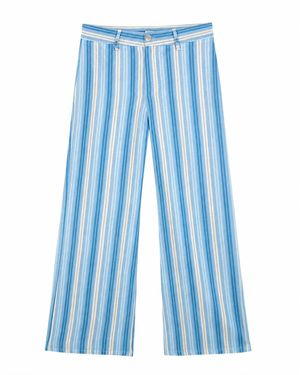 Mind Traveler Striped Linen-Blend Tailored Ana Trousers - Blue