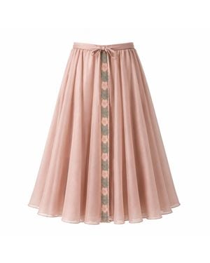 IZABELA MANDOIU Blush Embroidered Tie-Waist Midi Skirt - Pink