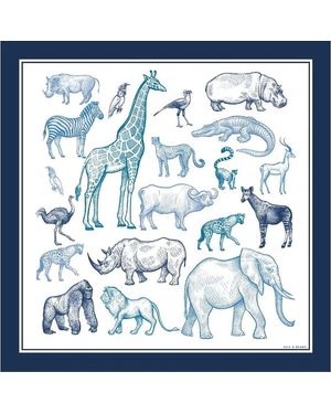 Silk and Bears The Naturalist's Sketchbook Animal Print Silk Twill Scarf – Cornflower & Ivory - Blue