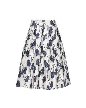 Smart and Joy Flower Jacquard Puffy Midi Skirt - Blue