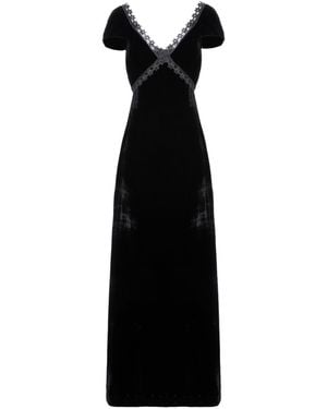 IZABELA MANDOIU Long Silk Velvet Dress With Floral Lace - Black