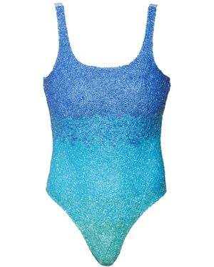 Self-Adore Ombre Hand-Beaded Embellished One-Piece Swimsuit - Blue