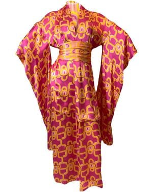 Julia Clancey Olympia Sorbet & Lydy Lilac Reversible Silk Kimono - Red