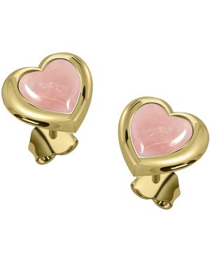Lunaya Jewelry Rose Quartz Heart Studs - Metallic