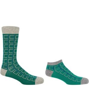 Peper Harow - Made in England Cube Luxury Crew & Trainer Socks Bundle - Green