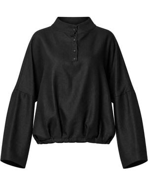 Metamorph Oversized Blouse With Stand Collar And Gathered Hem - Black