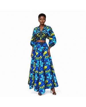 Chuks Collins Ajah Collection-Adire Allure Wide Leg Trousers - Blue