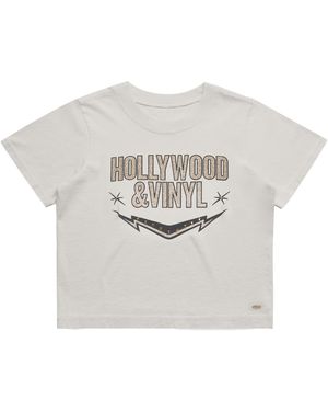 Black Cake Neutrals Hollywood & Vinyl Rock N Roll Bling Bling Glitter Crop Tee - White