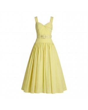 Mac Duggal Sleeveless A-Line Midi Dress With Belt - Yellow