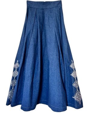 L2R THE LABEL Ciel Embellished Emberloom Denim Maxi Skirt - Blue