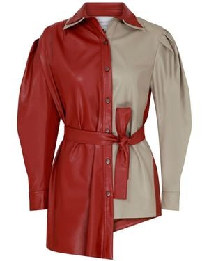 NAZLI CEREN Mara Asymmetric Vegan Leather Shirt - Red