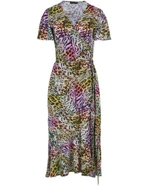 Conquista Animal Print Ruffle Detail Wrap Dress - Multicolour