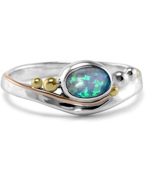 Isla Silver Handmade Dainty Opal Ring - Blue
