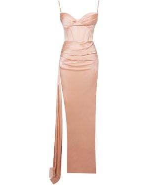 Miss Circle New York Weslyn Satin Lace High Slit Dress in Black | Lyst Miss Circle New York Weslyn Satin Lace High Slit Dress in Black | Lyst