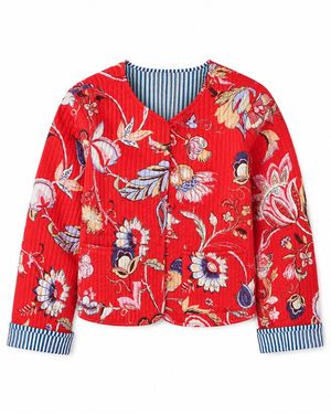 Yumi' Boho Print Cotton Reversible Quilted Jacket - Red