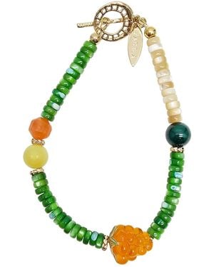 Farra Summer Garden Malachite & Agate Bracelet With Raspberry Charm - Green