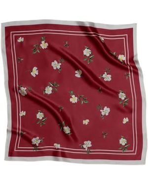 RainSisters Small Floral Print Natural Silk Scarf - Red