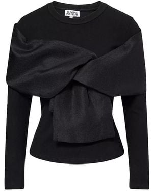 Amy Lynn Helena Long Sleeve Top With Organza Bow Detail - Black