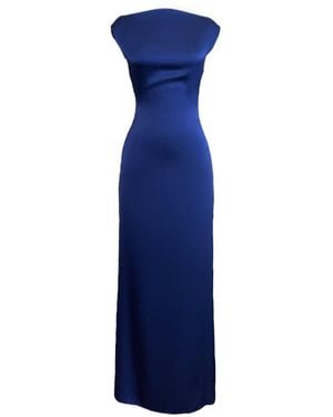 Jane Gala Curved Boatneck Silk Maxi Dress - Blue