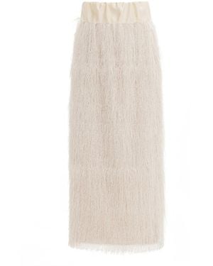 Julia Allert Neutrals Textured Pile Column Midi Skirt – Ecru - Natural