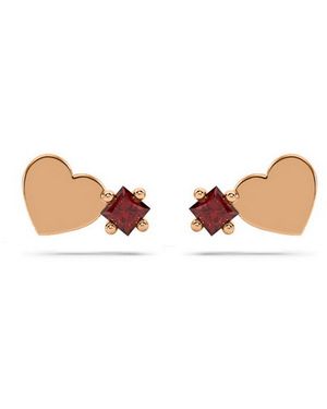 Onia Square Ruby Heart Studs - Metallic