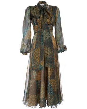 Sofia Tsereteli Silk Dress With Scarf - Green