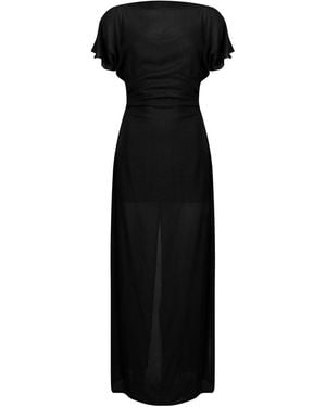 House of Ika Sheer Viscose Flutter Sleeve Dress - Black
