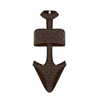 Veroni Swim Studded Nostalgia Retro-Inspired Monokini - Metallic