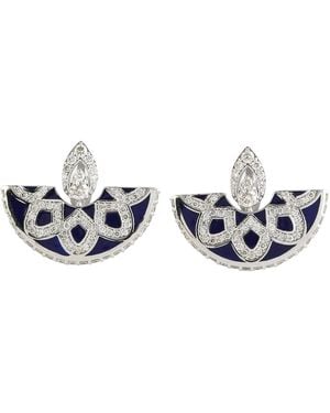 Artisan With Natural Diamond Enamel Stud Earrings - Blue