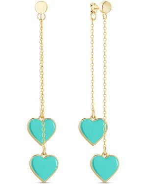 Rejected Hearts Club Single Hearted Girl Dangle Heart Charm Filled Earrings - Green